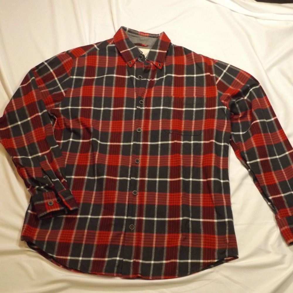 Weatherproof Vintage Flannel Shirt Mens Medium Red Plaid Button Up Pocket